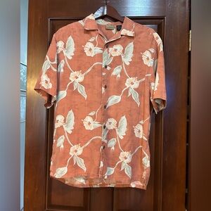 Axist 100% Silk Hawaiian Floral Shirt Coral Tropical Button Up Men’s Medium